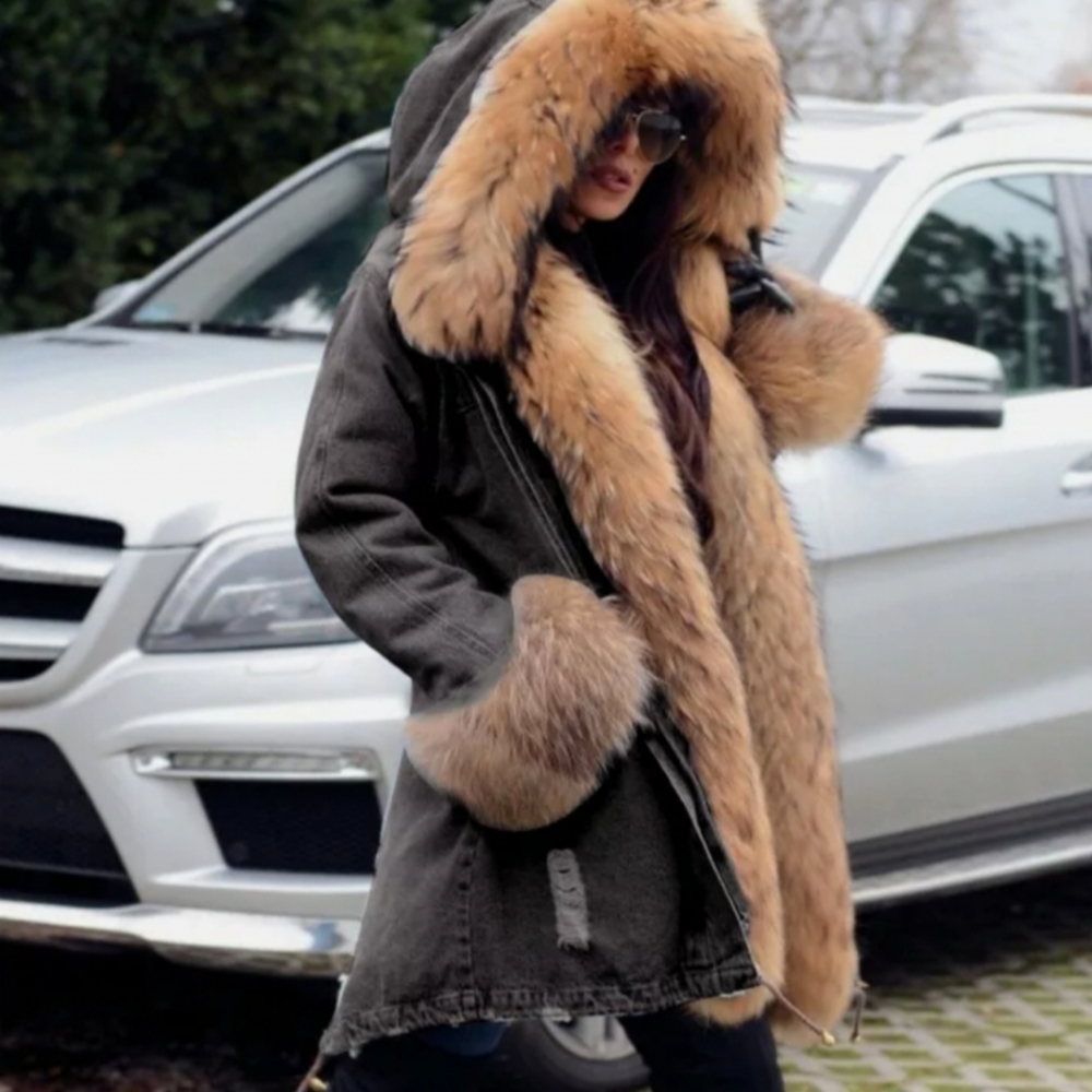 New Winter Faux Fur Hooded Jacket Winter Coat Parka Warm Brown Snow Ski Puffer - Picture 2 of 6